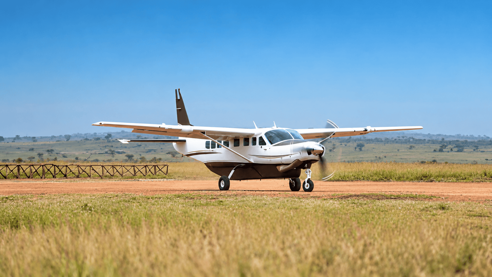 Bush plane on African savanna airstrip