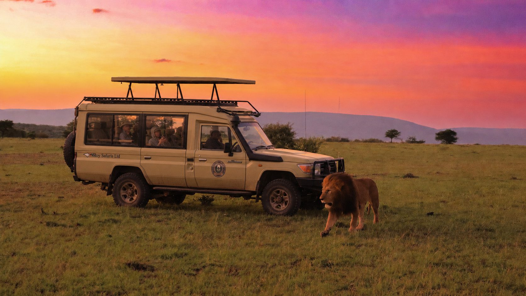 Enclosed Safari Van at Sunset